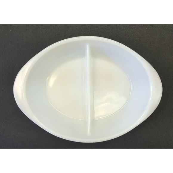 Glasbake Currier & Ives Sleigh Ride Divided Dish Bowl Server J-2352 Blue White - Picture 3 of 5